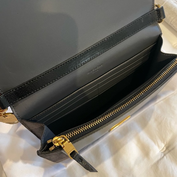 Givenchy GV3 Wallet on a Chain Crossbody Purse Clutch Black Leather and Suede - Picture 6 of 8